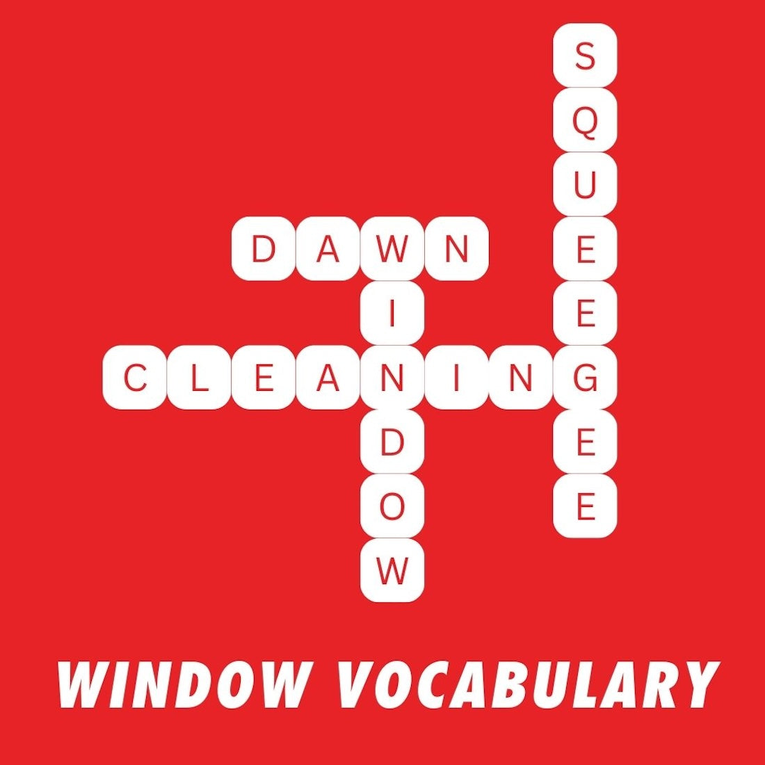 Window vocabulary crossword graphic for training window cleaning staff.