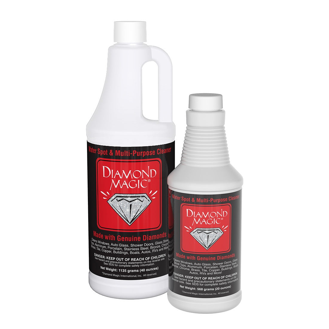 Diamond Magic Stain Remover - 20oz Bottle (Right), 40oz Bottle (Left) - Front View