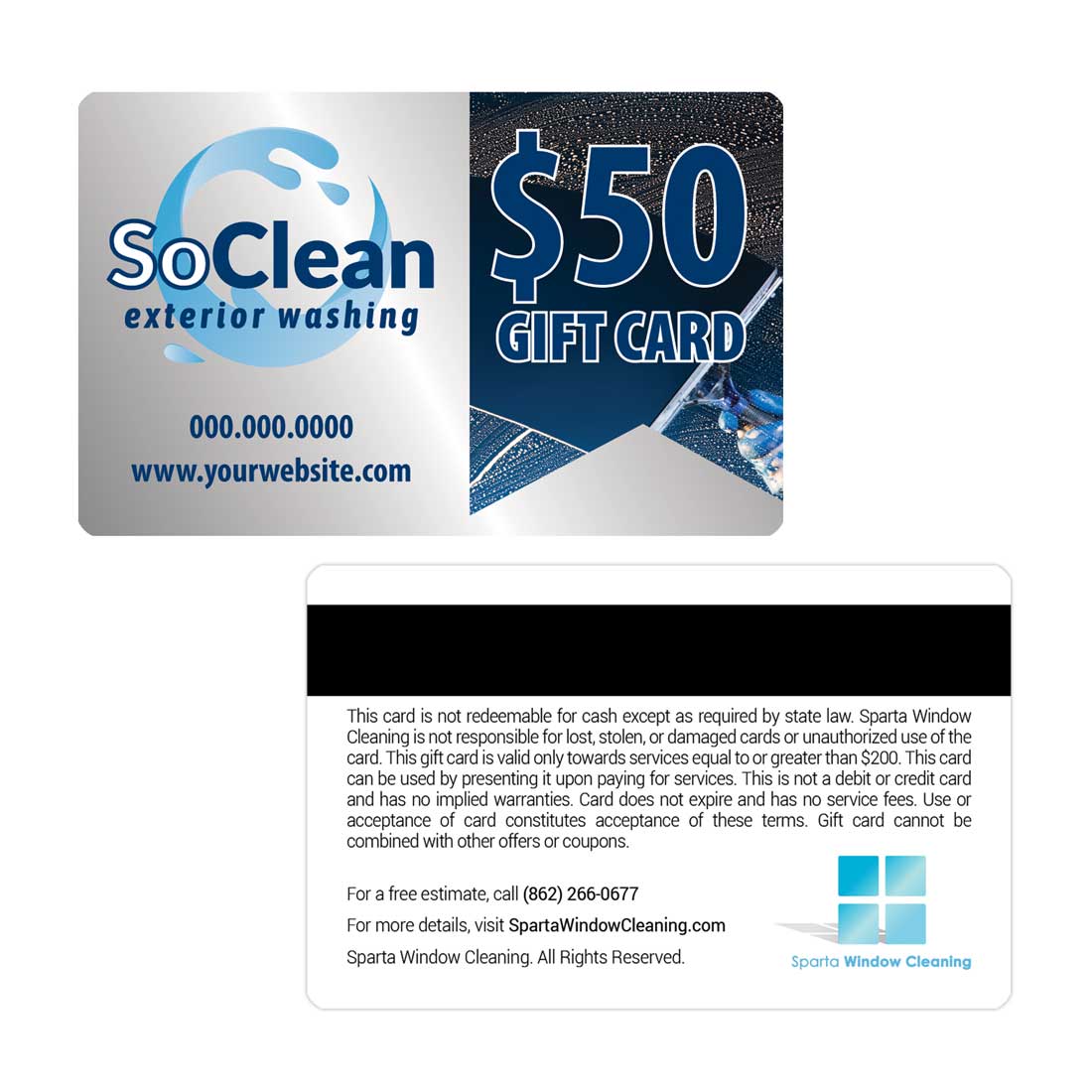 Squeegee Gift Cards Printable Products Marketing WCR