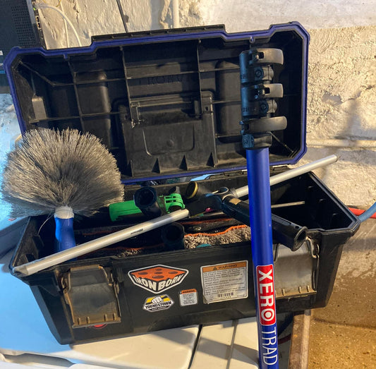 Window Washer Tools in Bucket and Trad Pole