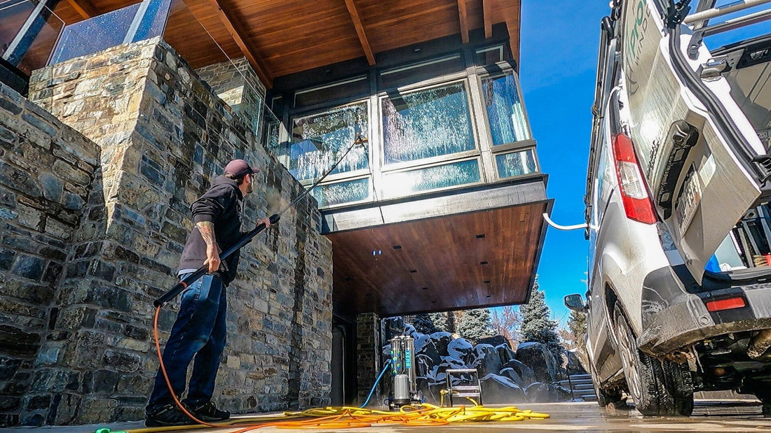 SteveO Cleaning Glass on the Second Story with a Water Fed Pole