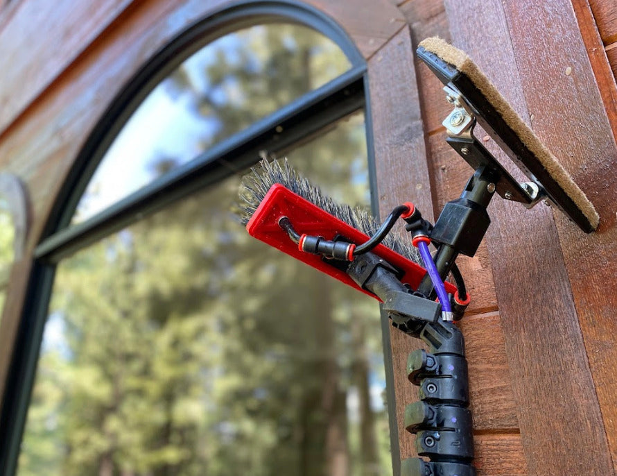 Water Fed Brush Attached to Water Fed Pole with XERO Contact Scrubber