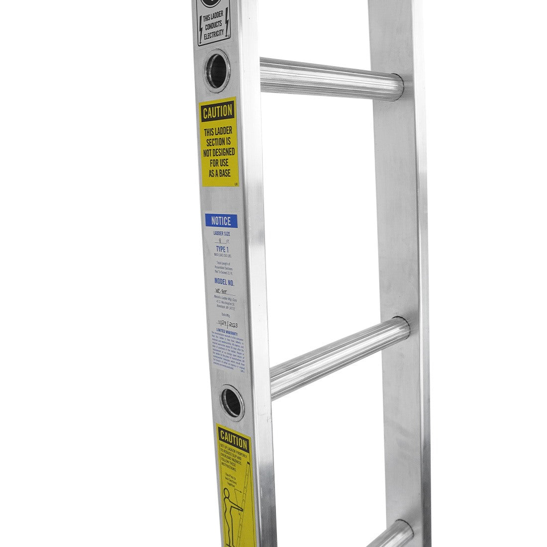 Metallic Ladder Aluminum Open Top Section - 8 Foot Left Angle View