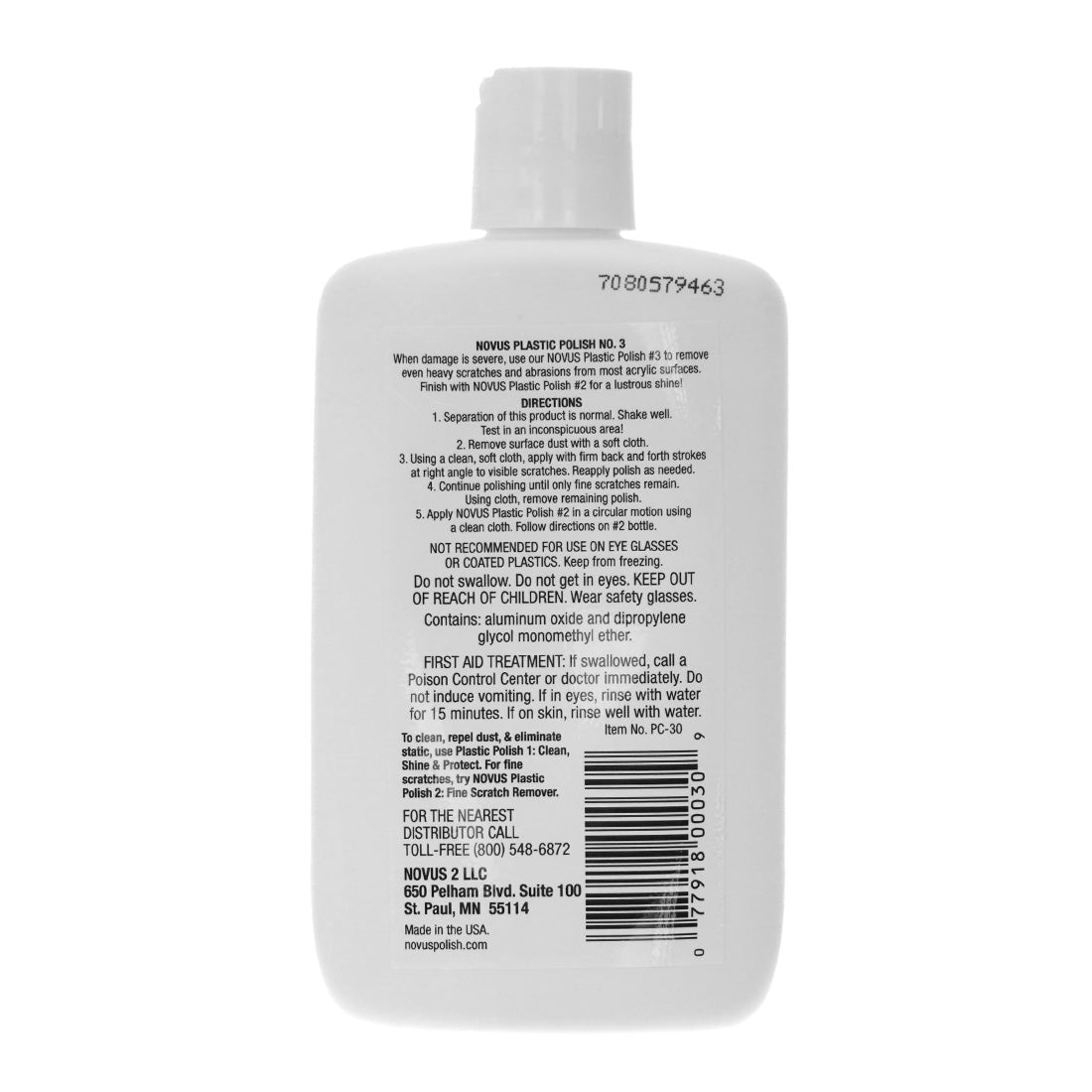 Novus Plastic Polish #3 Heavy Scratch Remover 8 oz - Back View