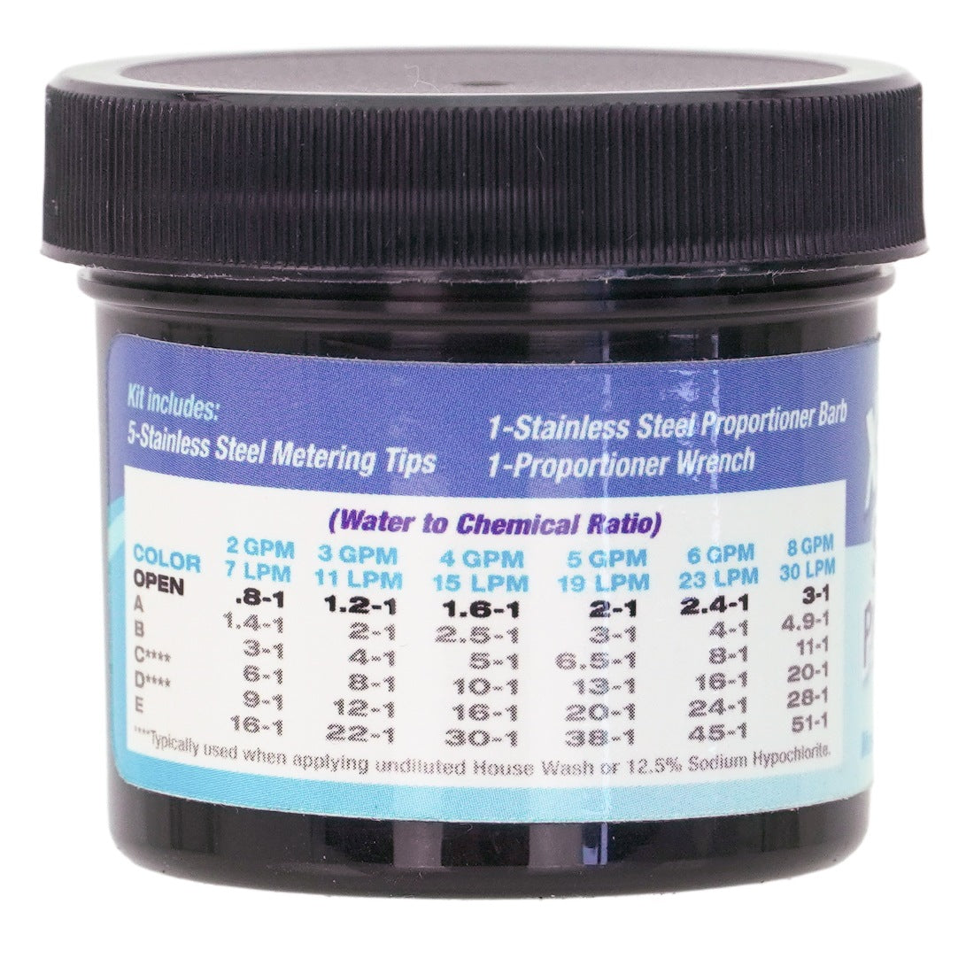 X-Jet Stainless Steel Proportioner Kit Chart View