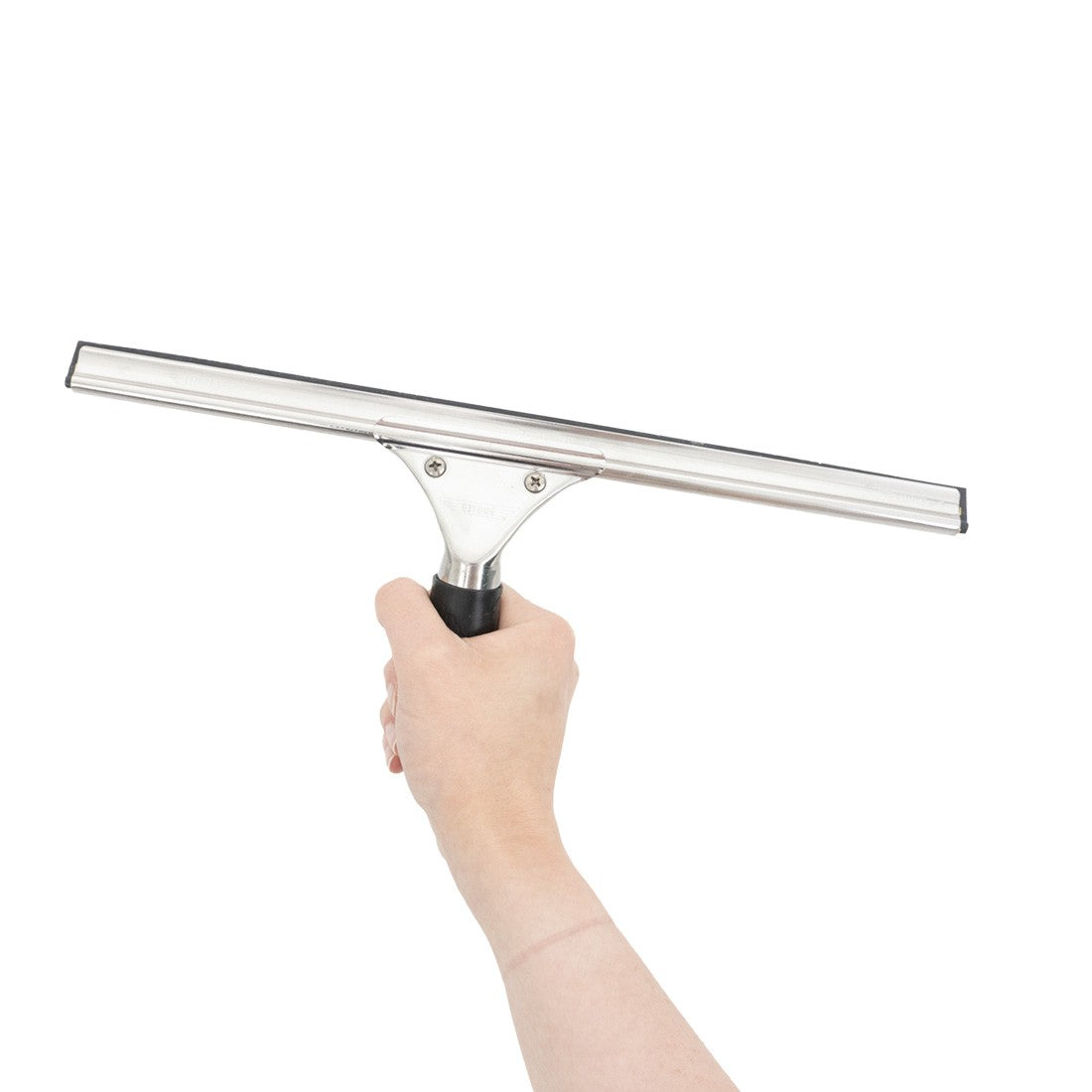 Ettore Complete Stainless Steel with Rubber Grip Squeegee - In Hand Full View