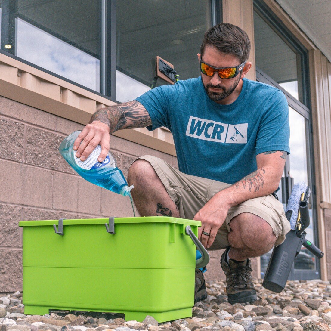 Green Window Cleaning Bucket and Dawn Soap