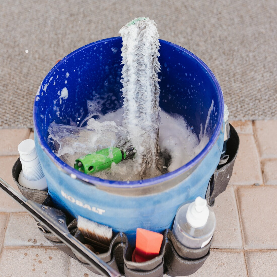 Round Blue Window Cleaning Bucket Filled