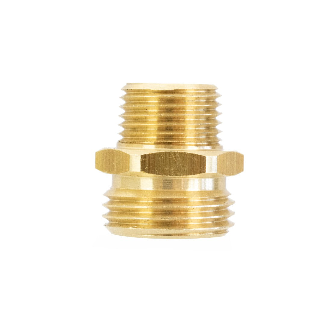 Pulex Brass Fitting - 1/2 Inch NPT-M X 3/4 Inch GH Male Front View