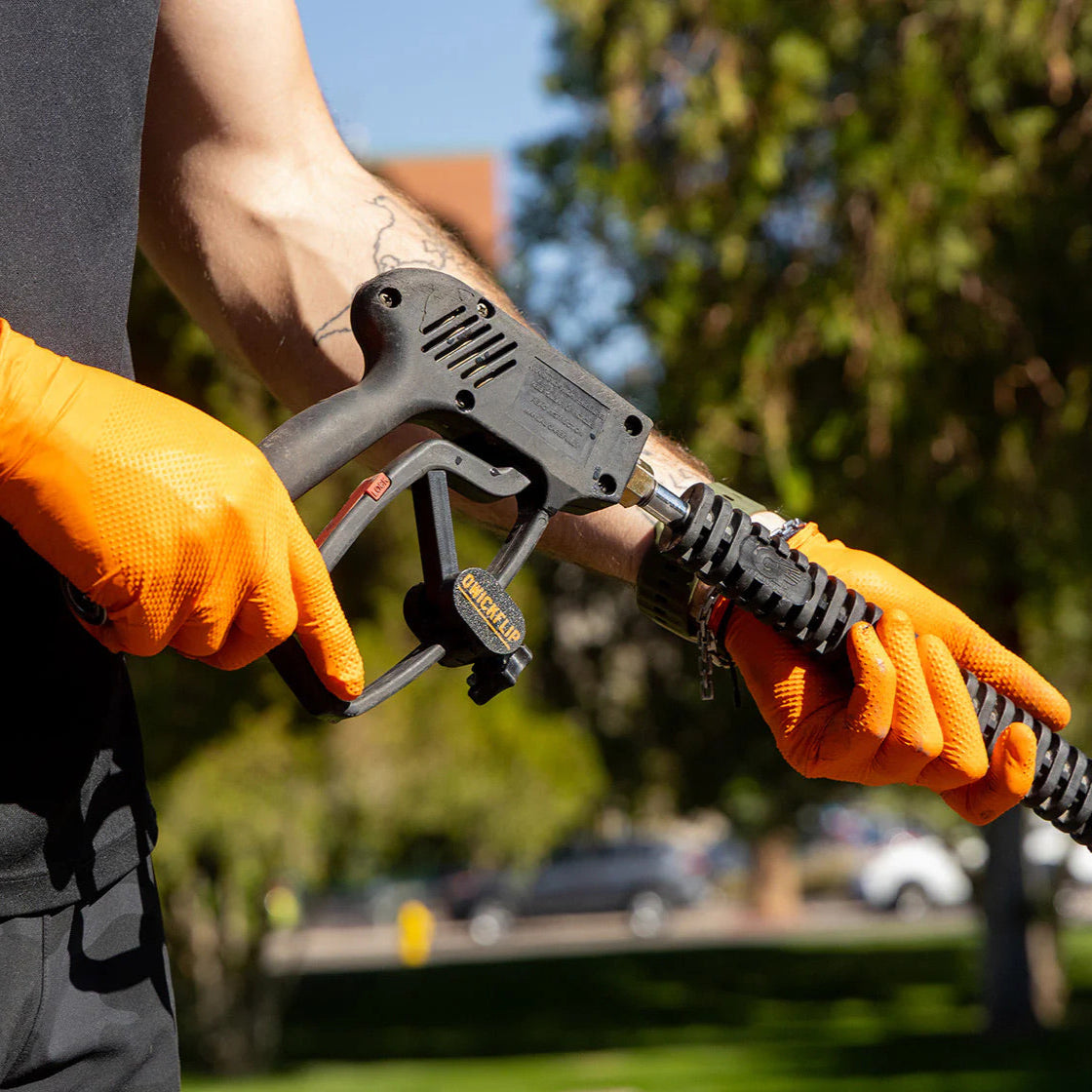 QwickFlip In Use on a Pressure Washing Spray Gun