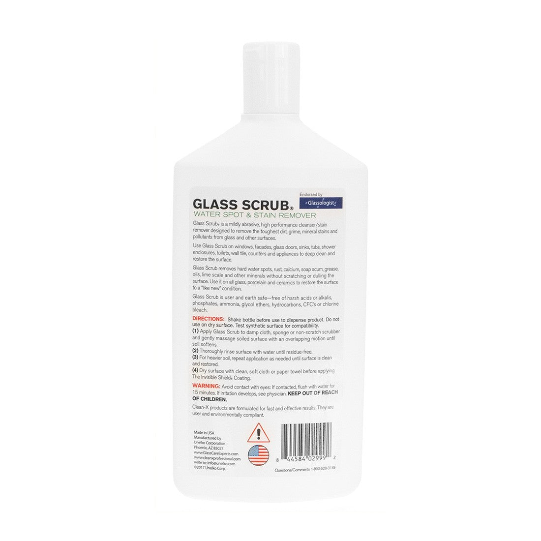 Clean-X Glass Scrub Water Spot and Stain Remover - 16 oz Back View