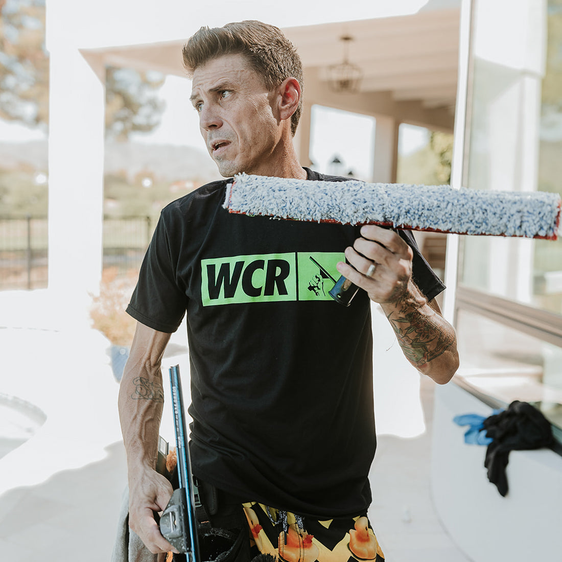 WCR Gym Bro T-Shirt on a Window Cleaner