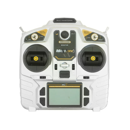 Microzone MC7 remote control with dual joysticks and digital display for solar panel cleaning robot.