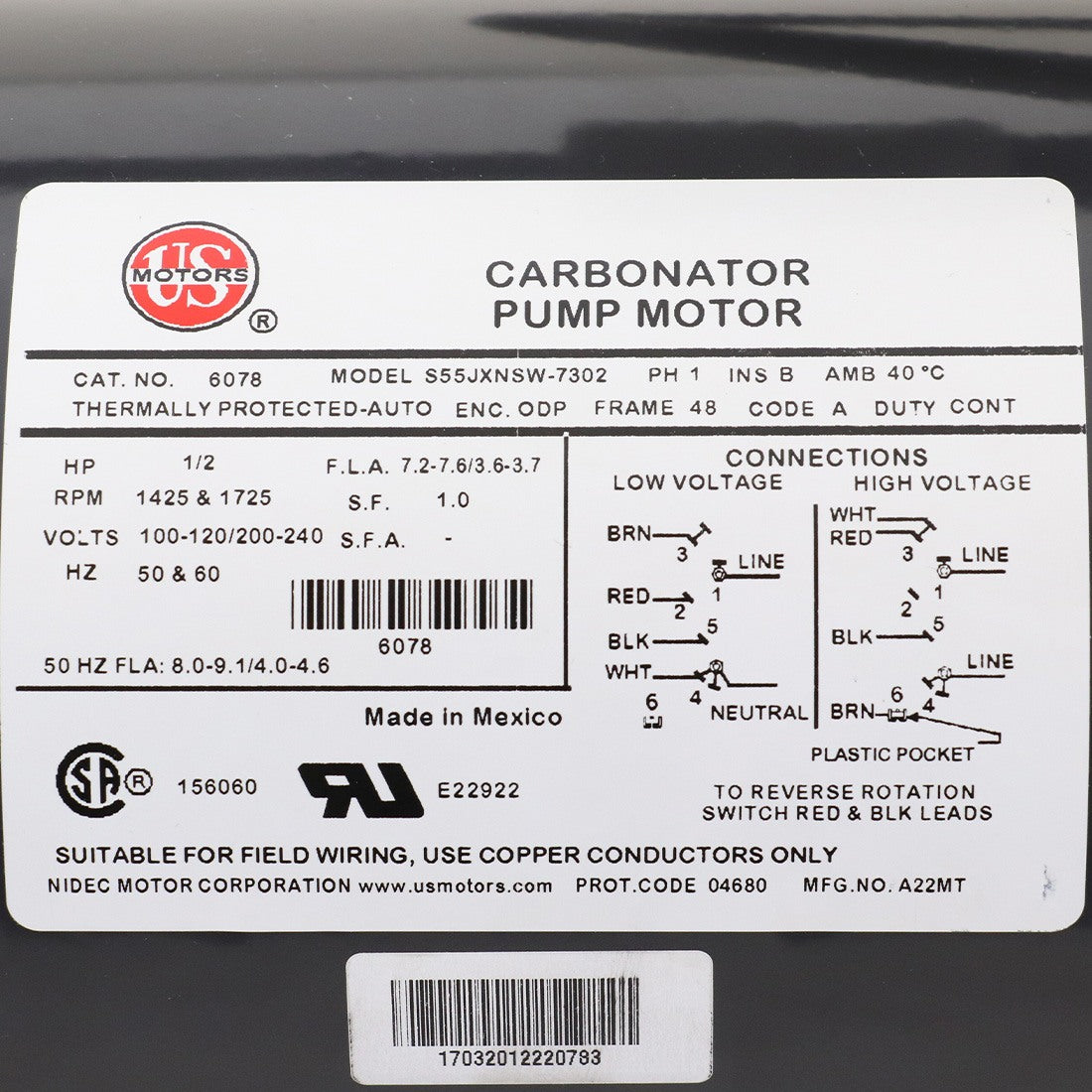 XERO 110V Booster Pump Label View