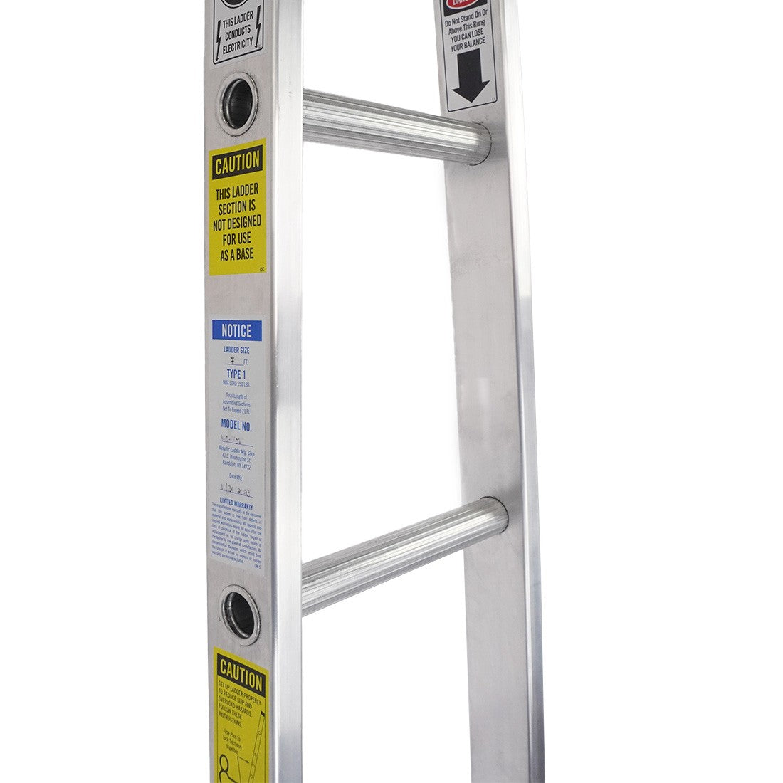 Metallic Ladder Aluminum Open Top Section - 7 Foot Left Angle View