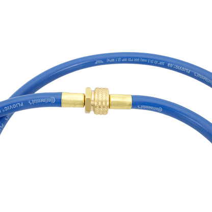 XERO Whip Line / Upgraded Waste Line - 6 Foot Blue Hose Brass Fittings Close-Up View