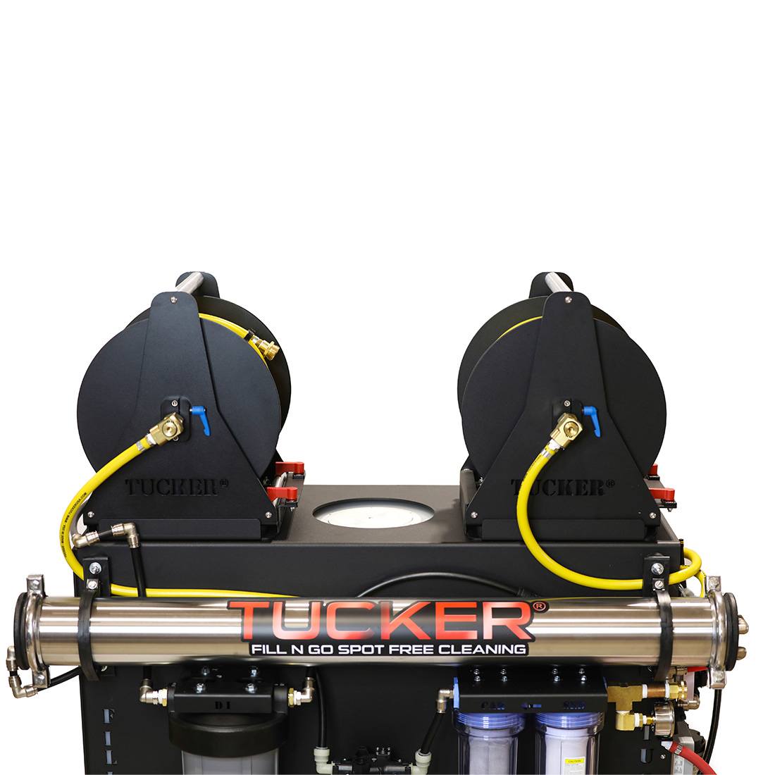 Tucker Fill N Go System - Dual User - Dual Hose Reel Close-Up Front View