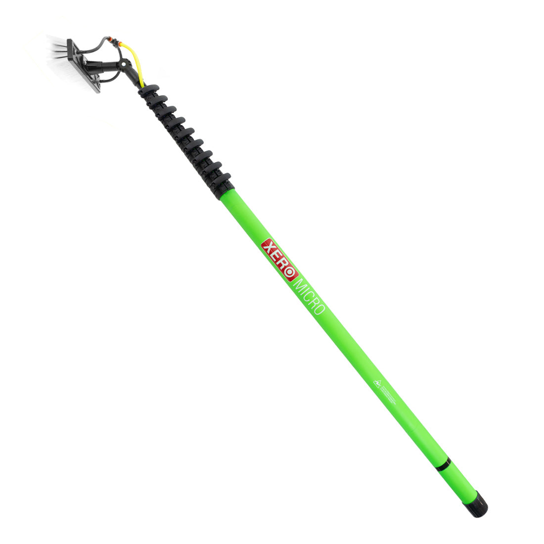 XERO Micro Basic Carbon Fiber Water Fed Pole - Neon Green Front View with Brush