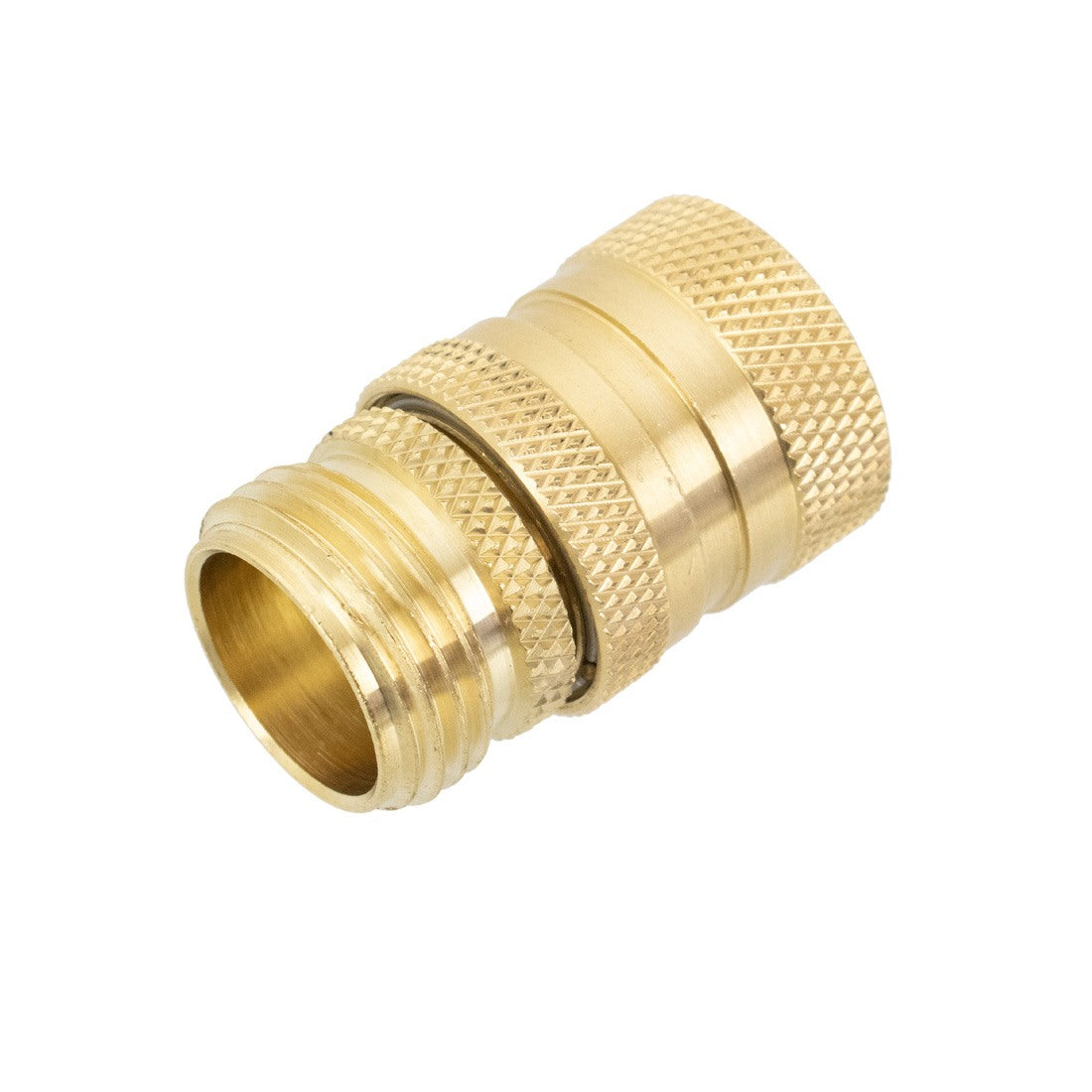 Garden Hose Quick Connect Male and Female Set - Brass - Assembled Tilted Right Bottom Angle View