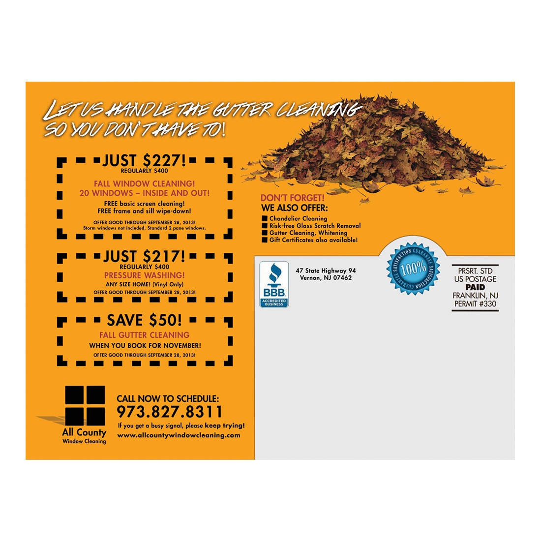 Let Us Handle The Gutters Large Postcard Back Design