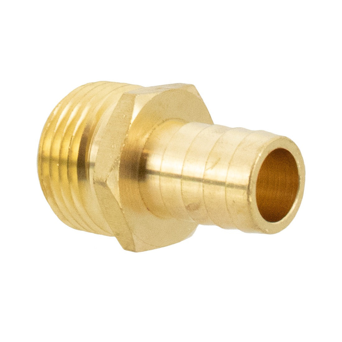 Pulex Brass Fitting - 1/2 Inch NPT-M X 3/4 Inch GH Male - Oblique Top View