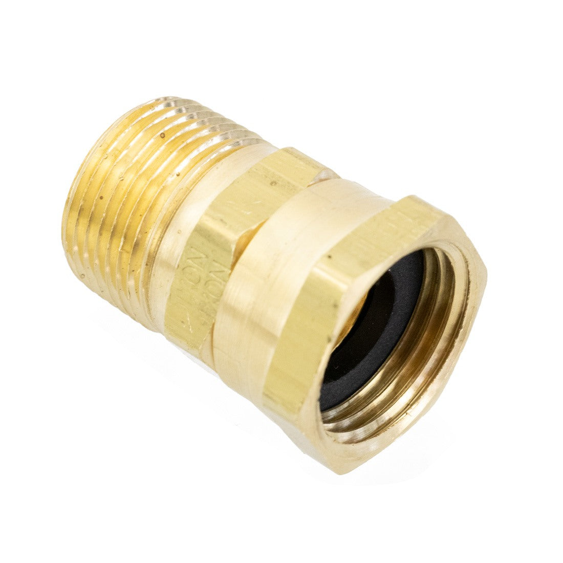 XERO Pure Garden Hose to Female Swivel Adapter - 3/4 Inch - Tilted Left Bottom Oblique View