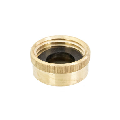 Garden Hose Cap with Washer - Brass - Angled Front View