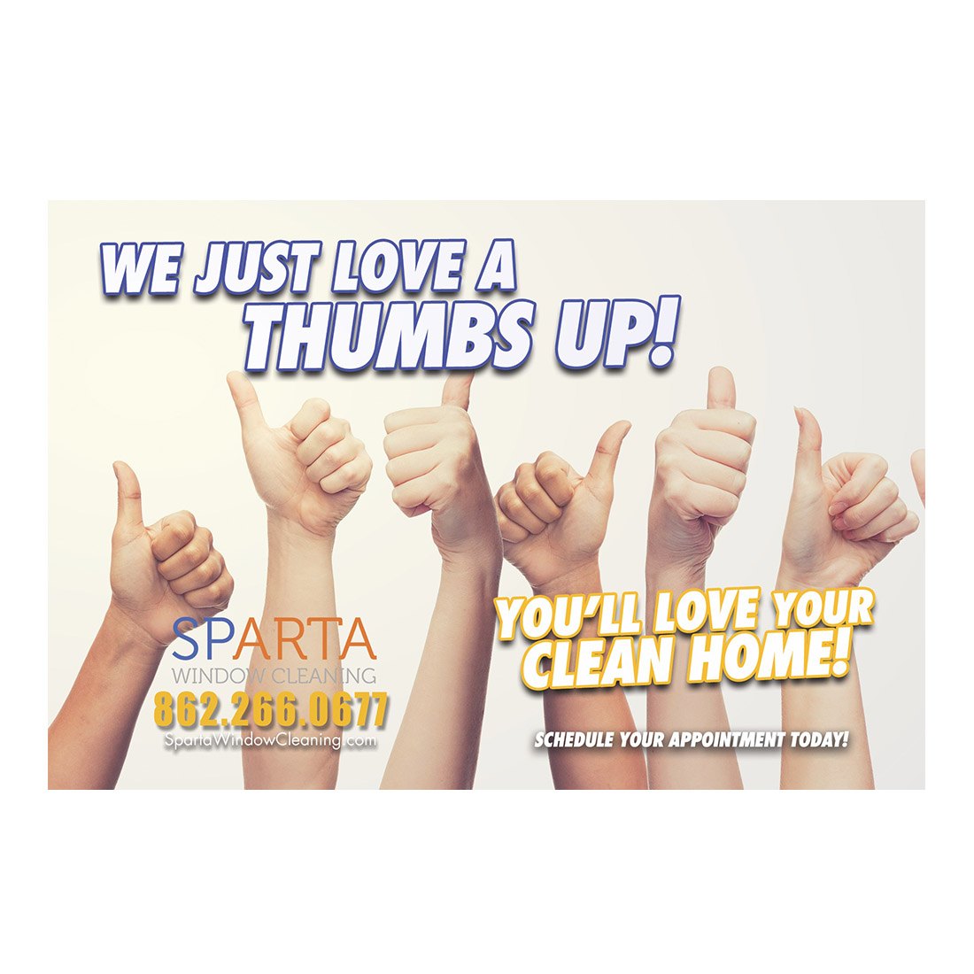 We Love A Thumbs Up Small Postcard Front Design