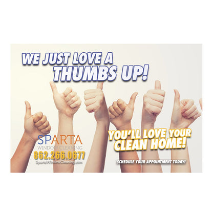 We Love A Thumbs Up Small Postcard Front Design