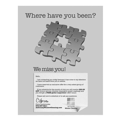 We Miss You Design Suite - Flyer Back and White - Front View