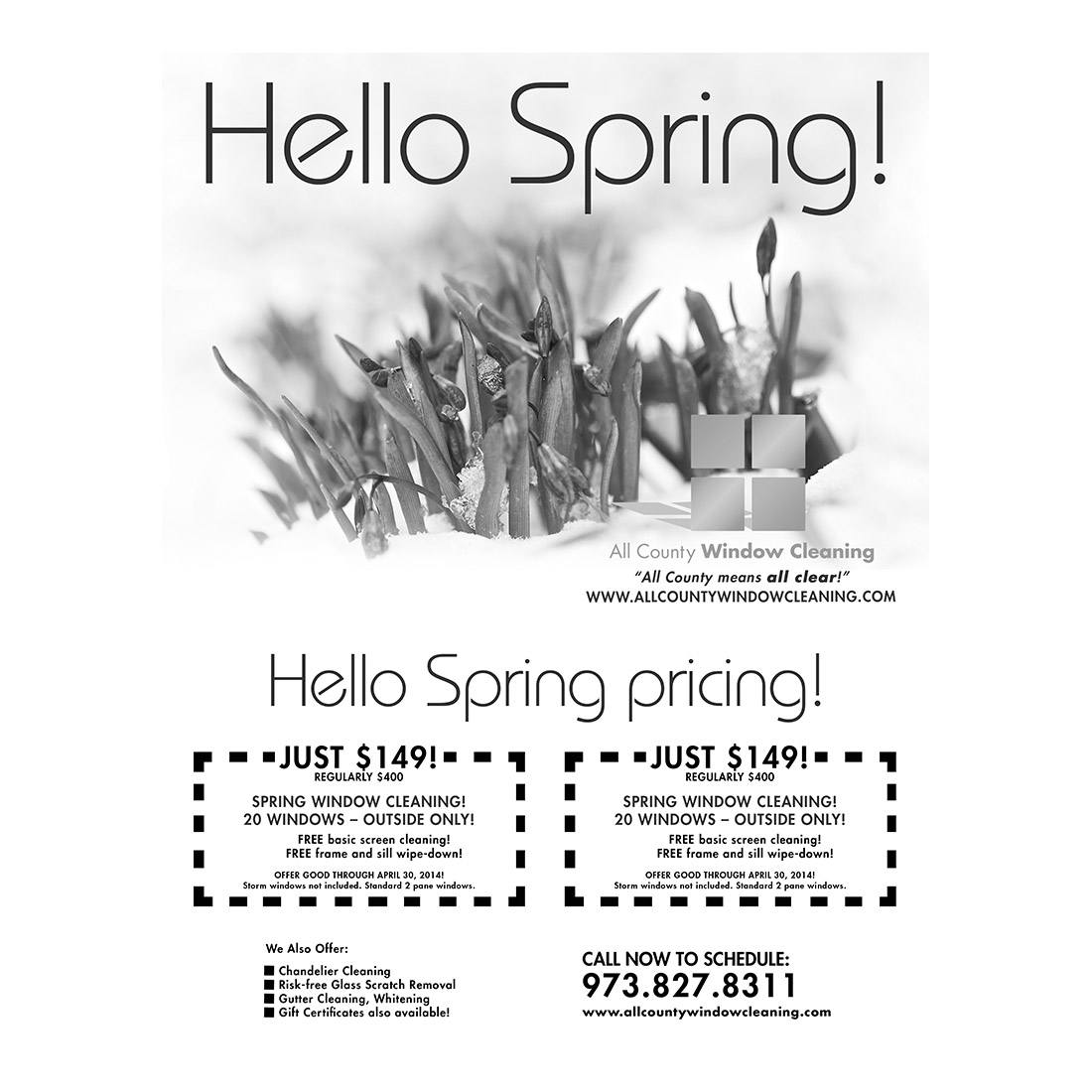 Hello Spring Black And White Flier