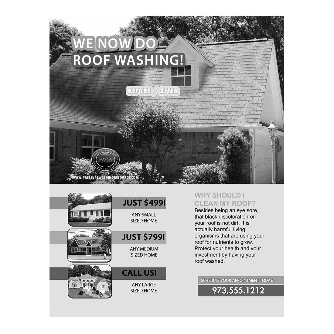We Do Roof Washing Design Suite - Flyer Black and White - Front View