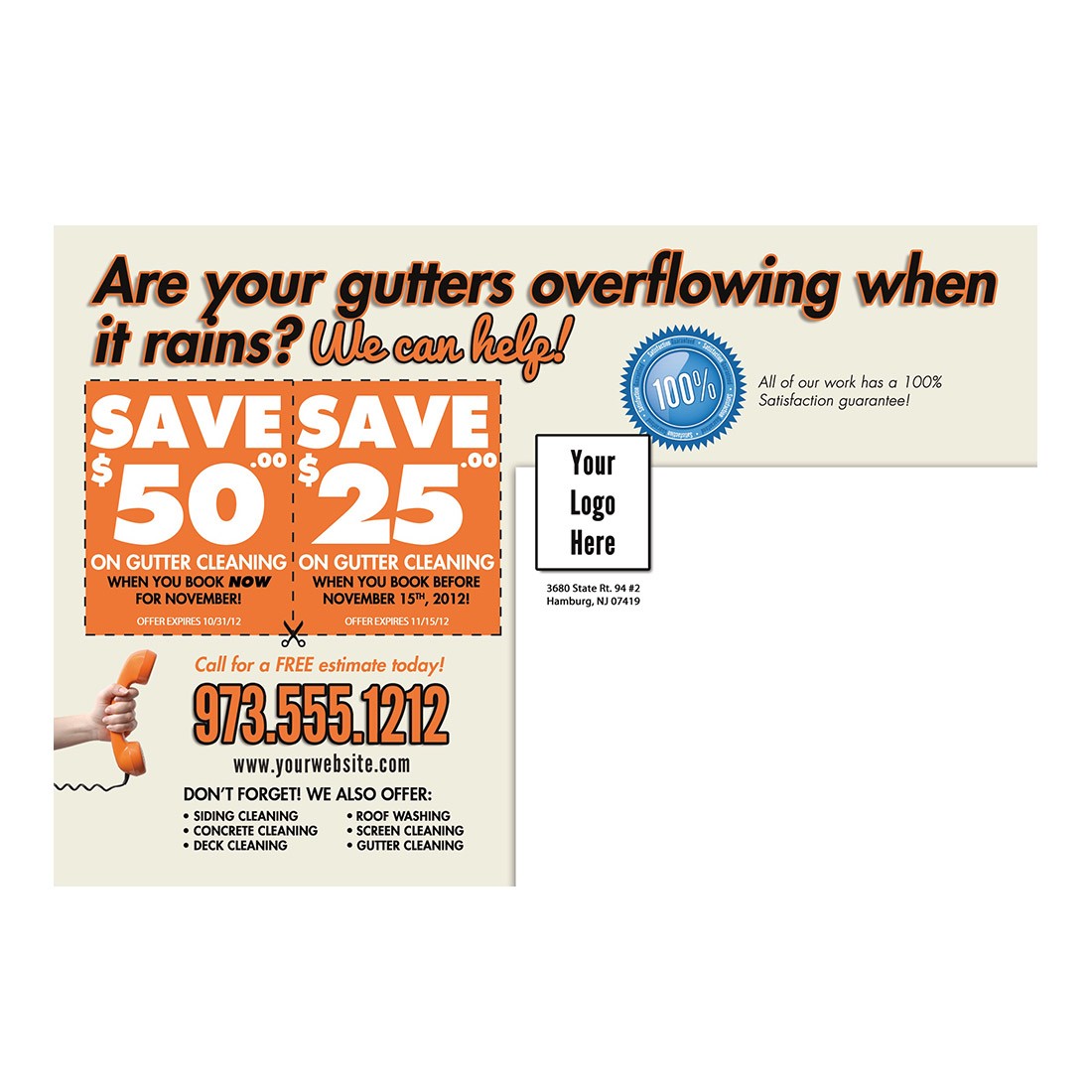 Dirty Clogged Gutters Small Postcard Back Design