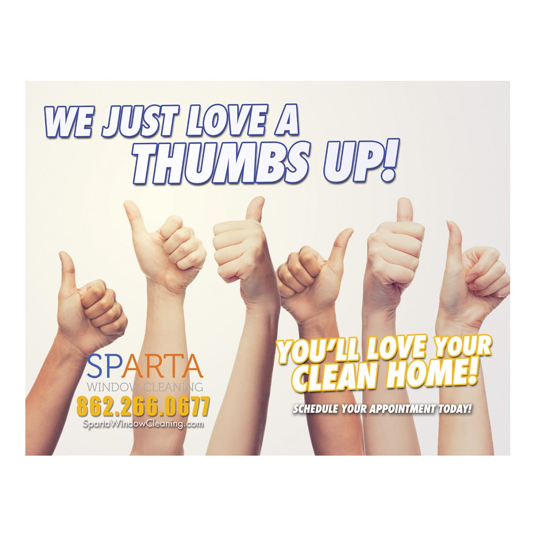 We Love A Thumbs Up Large Postcard Front Design
