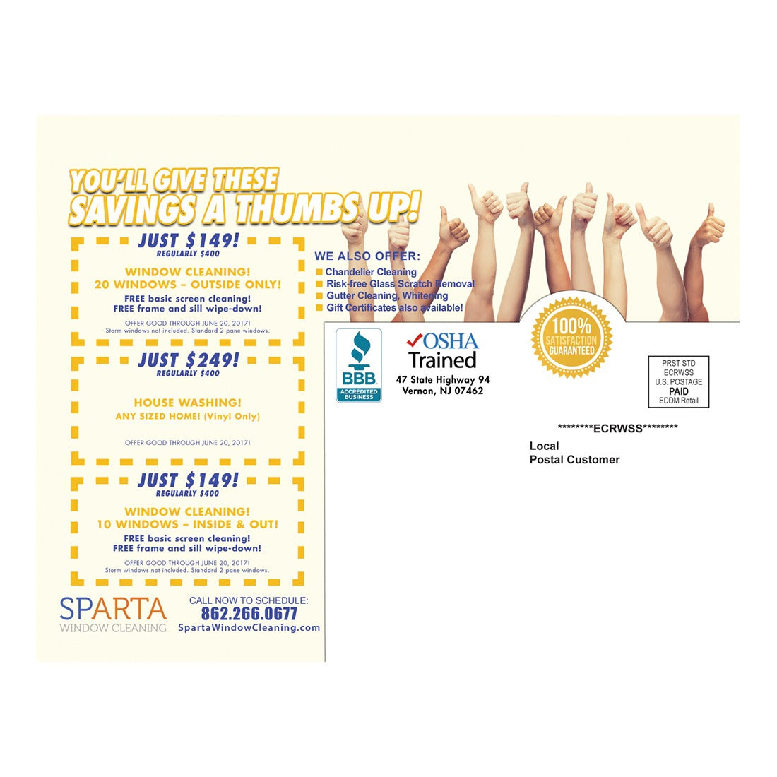 We Love A Thumbs Up Large Postcard Back Design