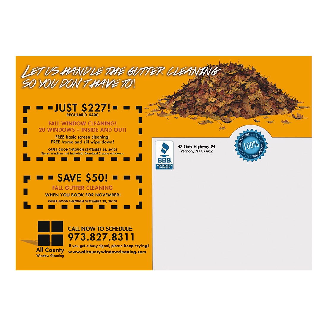 Let Us Handle The Gutters Medium Postcard Back Design