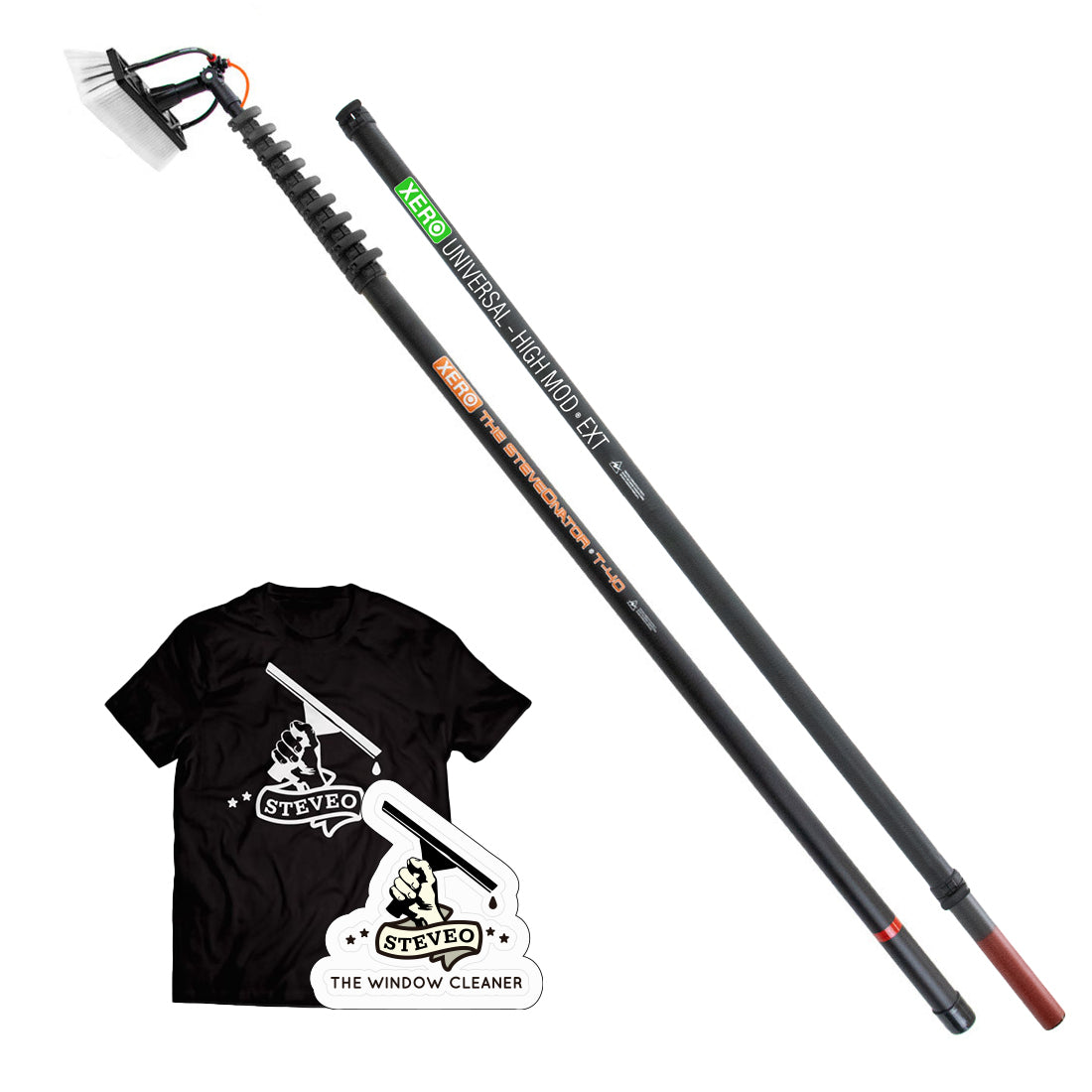 XERO SteveOnator Pole 50ft Tilted Left Side View With Steveo Shirt and Sticker Front View
