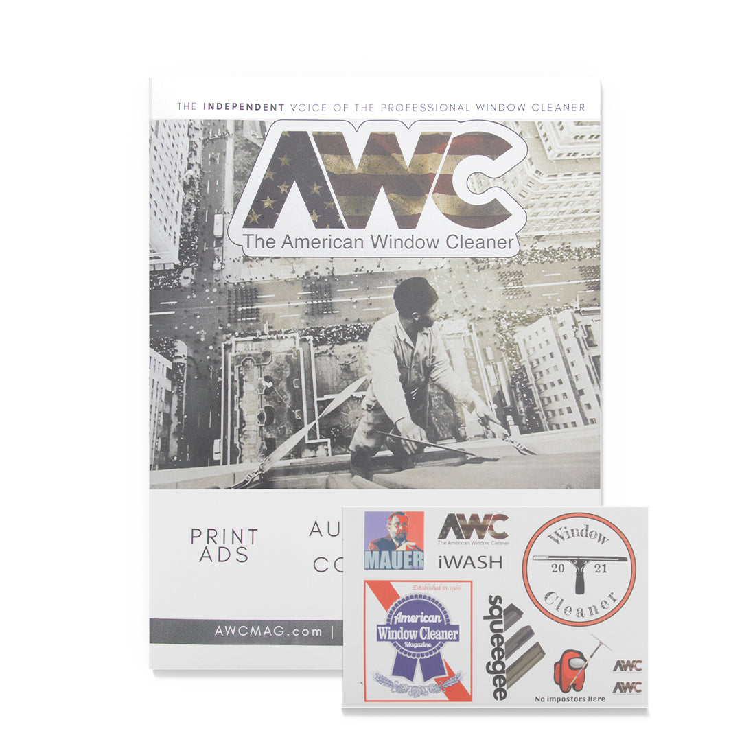 The AWC Magazine Subscription Magazine and Sticker Pack Front View