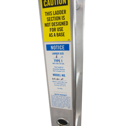 Metallic Ladder Aluminum Center Section - 6 Foot - Side Decal View