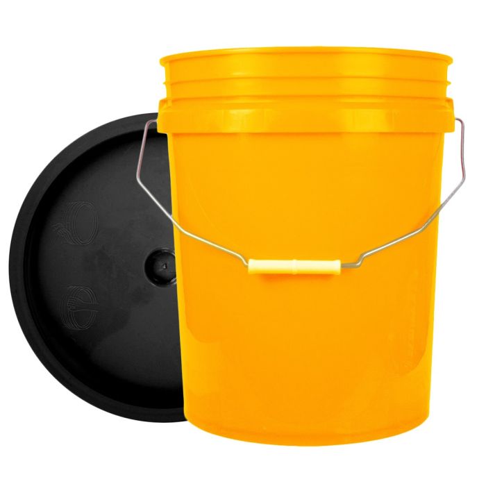 World Enterprises Round Bucket Set Yellow Bucket Color With Black Secondary Color Lid Set View