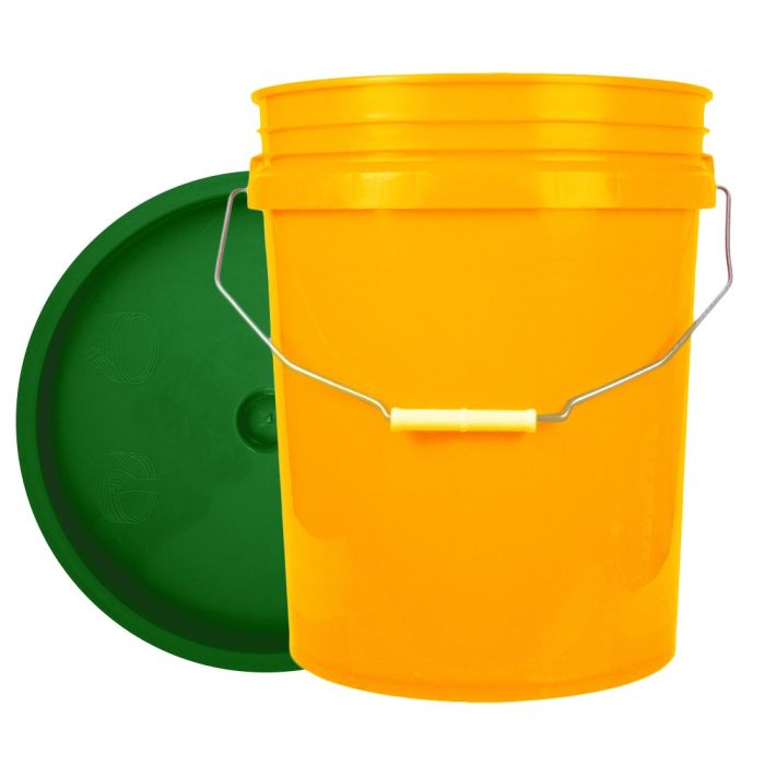 World Enterprises Round Bucket Set Yellow Bucket Color With Green Secondary Color Lid Set View