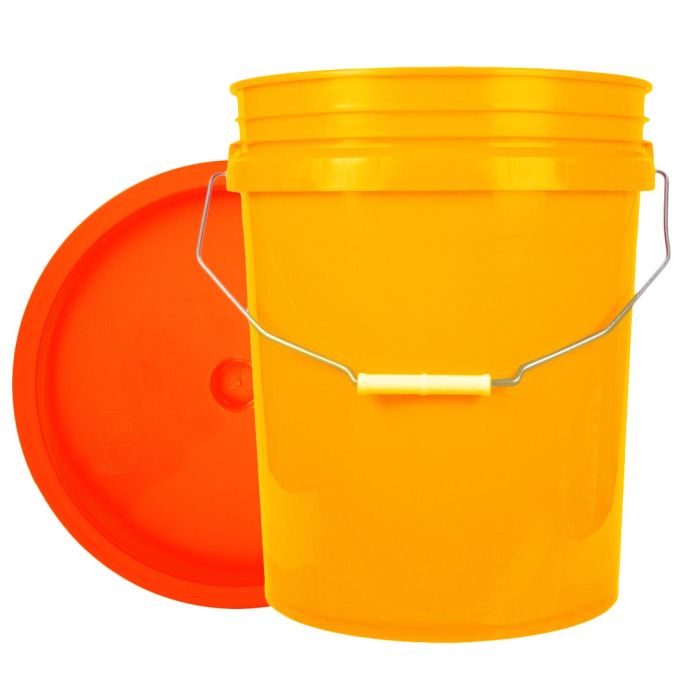 World Enterprises Round Bucket Set Yellow Bucket Color With Orange Secondary Color Lid Set View